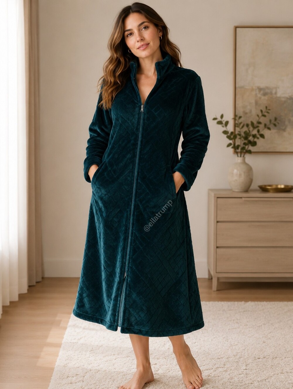 Kim Rogers Dark Teal Plush Velour Robe Ladies Size Small